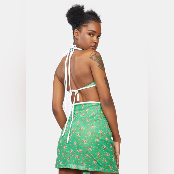 Floral Pinup Cutout Mini Halter Dress - Picture 2 of 2